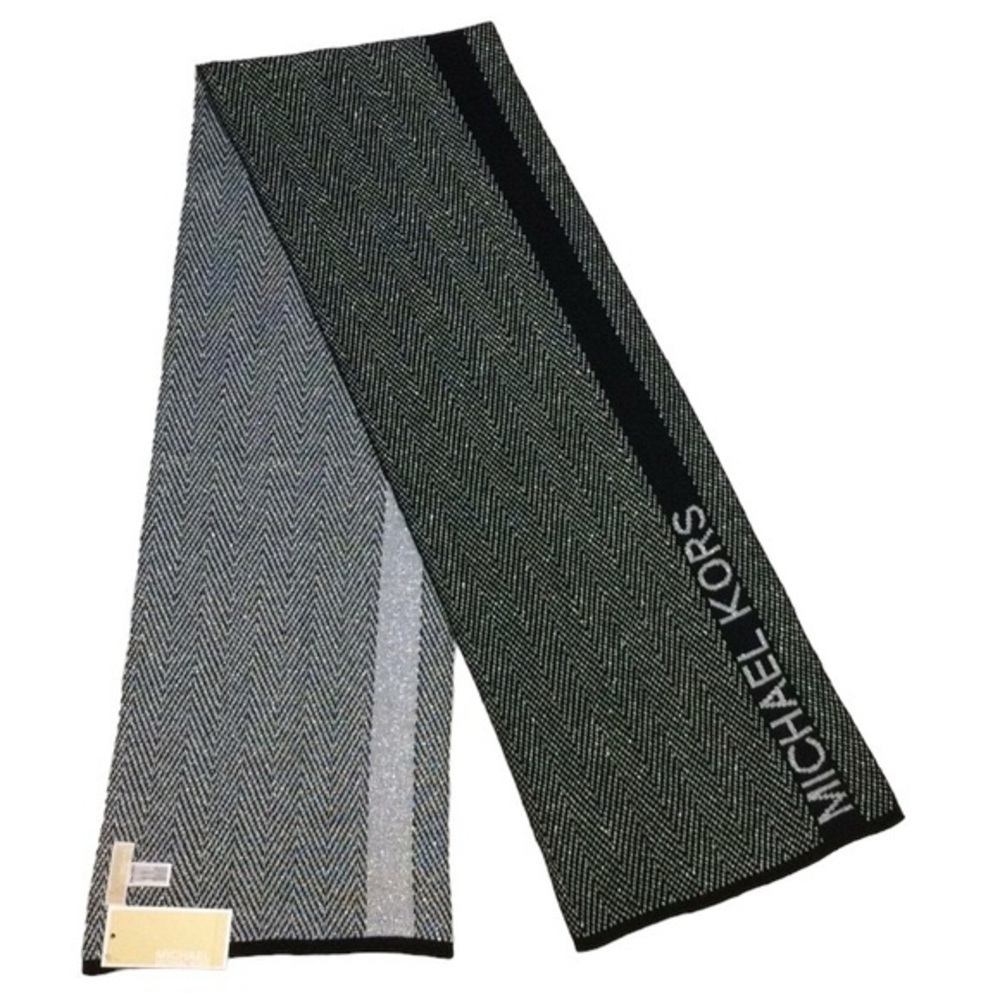 🆕 MICHAEL KORS Black Silver Metallic Herringbone Scarf $52 Metallic Scarf
